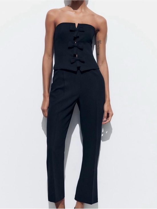 Zara Pants - Viral Zara Black Strapless Jumpsuit with Front Bow Accents Small NWOT